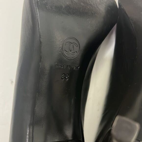 CHANEL OPEN TOE LEATHER PUMPS SIZE 38 - Picture 9 of 10
